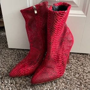 Red snake skin booties